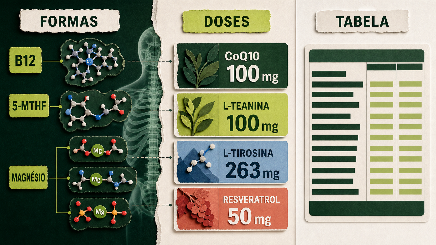 Raio-X visual da fórmula Daily Boost, da porção de 10 g às vitaminas, minerais e bioativos declarados