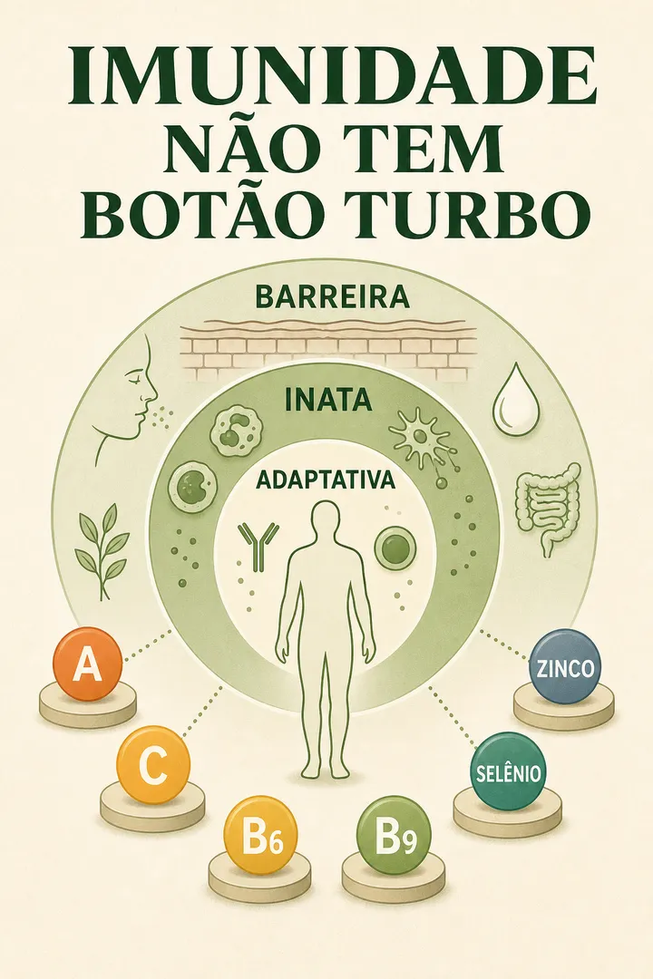 Infográfico das três camadas da imunidade e seis micronutrientes